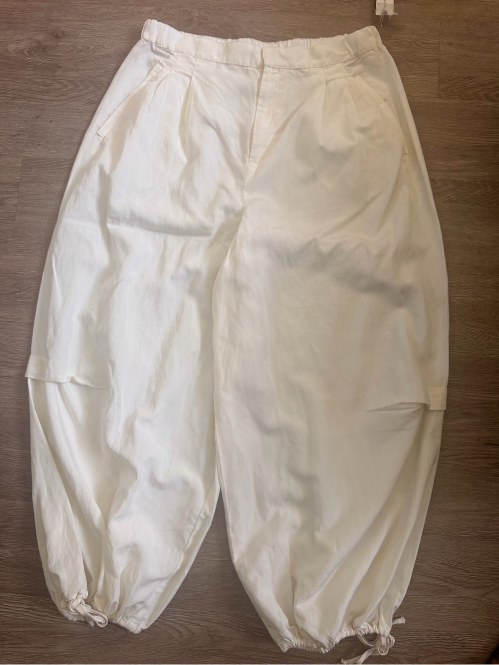 Anthropologie Garden Balloon Cream Wide-Leg Drawstring Hem Pants - Picture 7 of 7